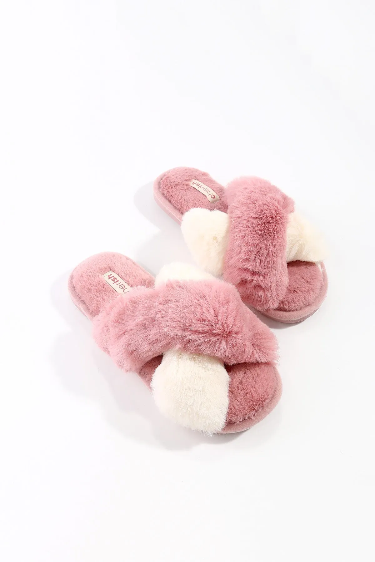 Pink Contrast Faux Fur Mule Slipper