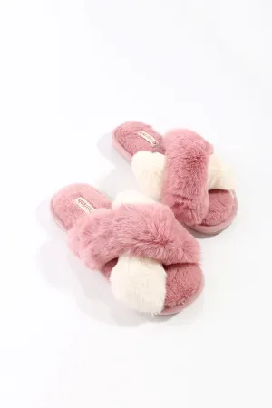 Pink Contrast Faux Fur Mule Slipper