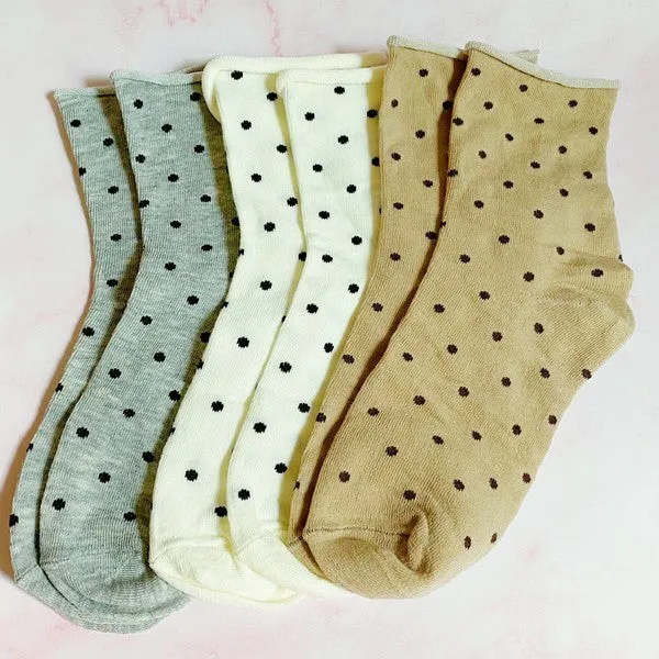 Precious Polka Dot Socks – 3 Pair Set with Rolled Top Comfort