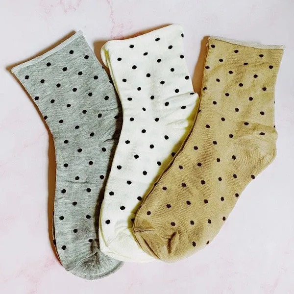 Precious Polka Dot Socks – 3 Pair Set with Rolled Top Comfort