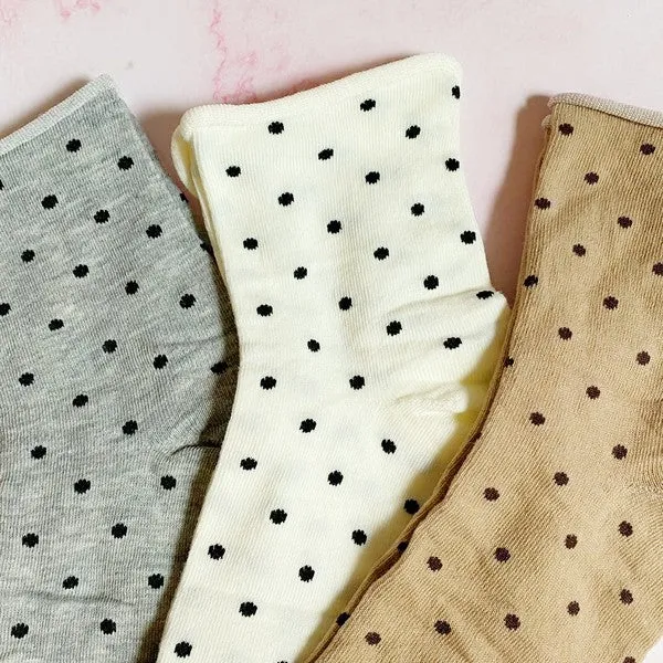 Precious Polka Dot Socks – 3 Pair Set with Rolled Top Comfort