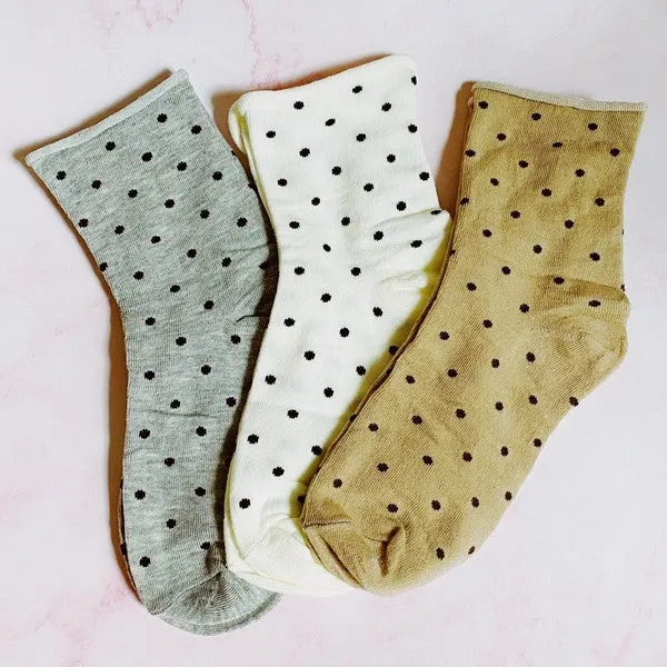 Precious Polka Dot Socks – 3 Pair Set with Rolled Top Comfort