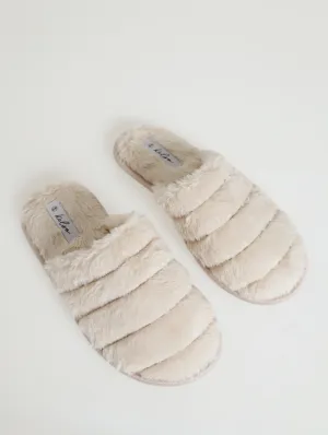 Quilted Closed Toe Slipper - Taupe