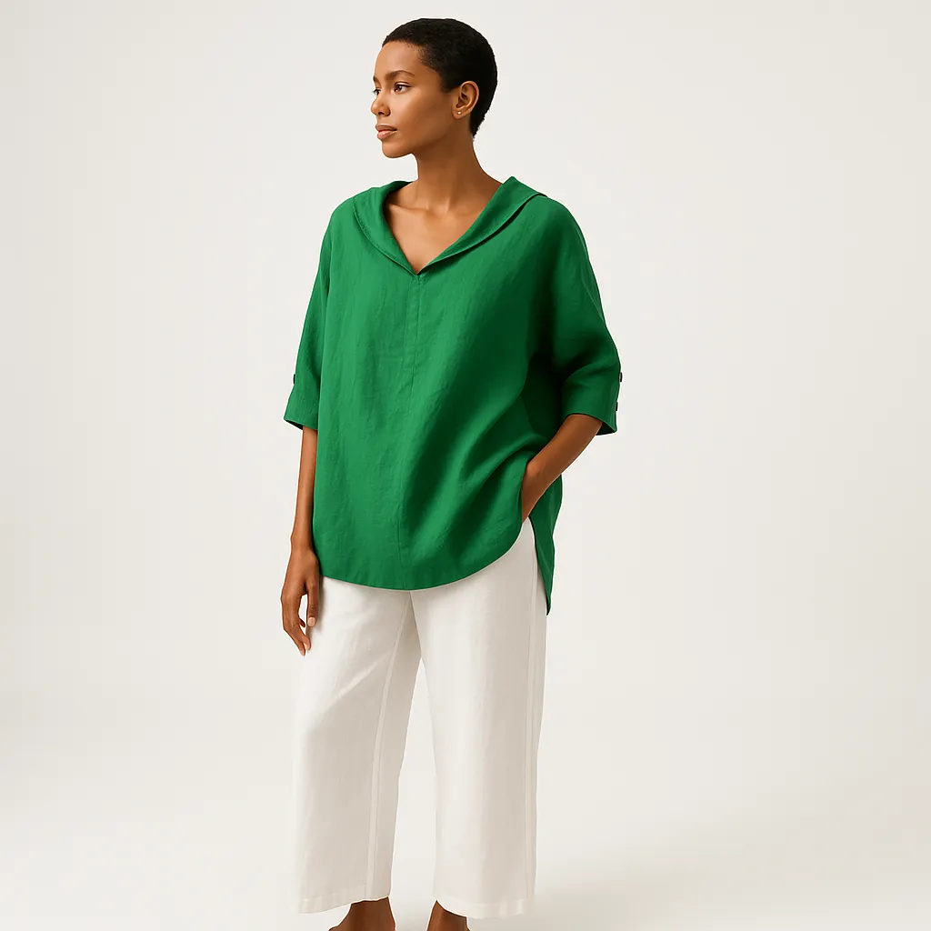 Relaxed Green Linen Blouse | Effortless Simplicity
