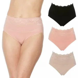 Rhonda Shear 3 Pack Cotton Blend Ahh Panties With Lace Overlay