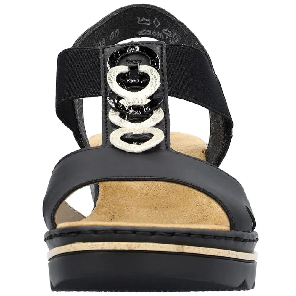 Rieker 67498-00 (Durham)  Black Light Gold Sandals