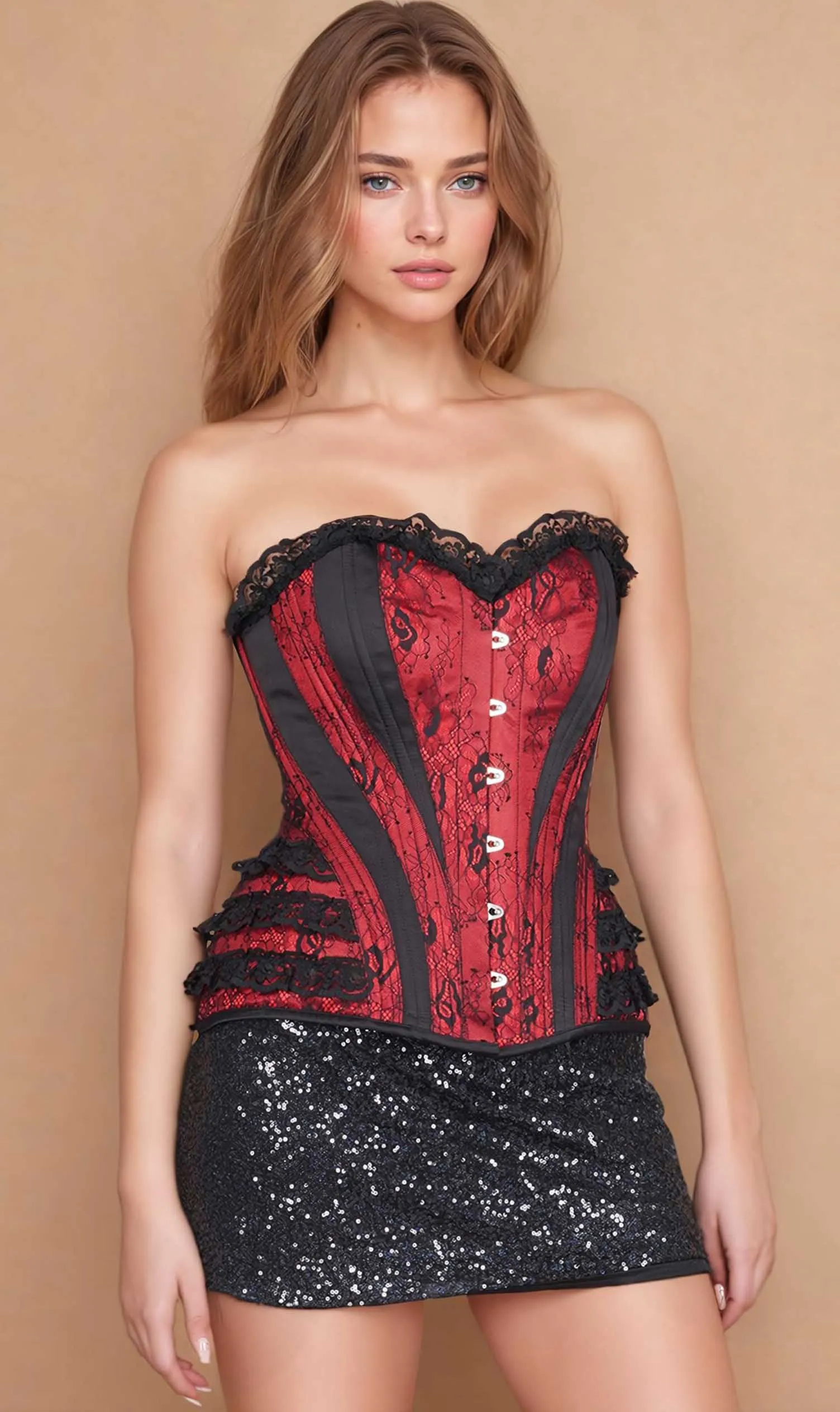 Risika Satin Lace Overlay Corset