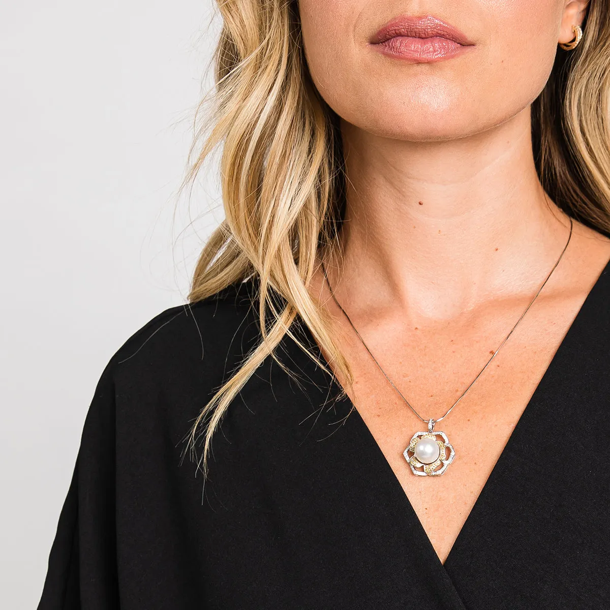 Sadie South Sea White Pearl Lace Flower Pendant