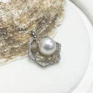 Sadie South Sea White Pearl Lace Flower Pendant