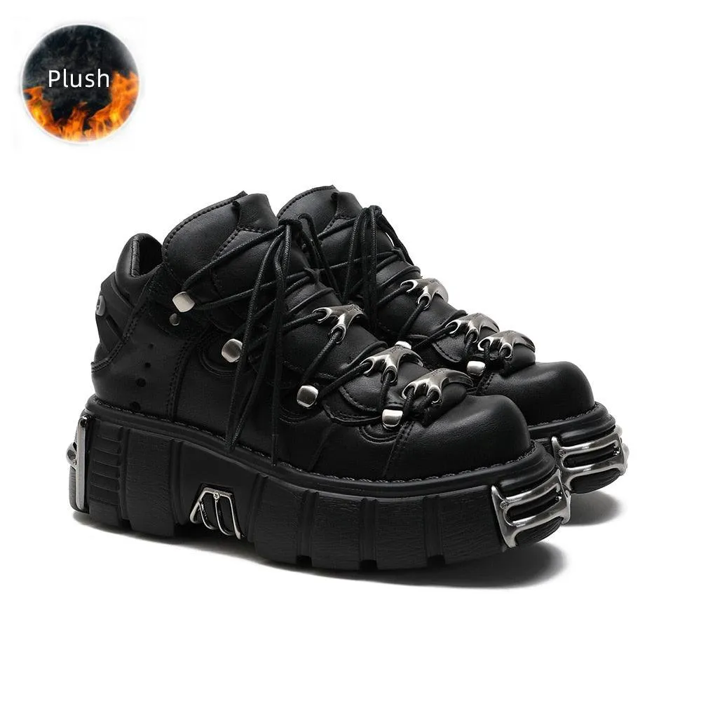 Shoes Lace-up Platform Shoes Metal Decor Gothic Ankle Boots