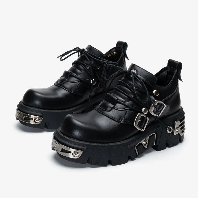 Shoes Lace-up Platform Shoes Metal Decor Gothic Ankle Boots