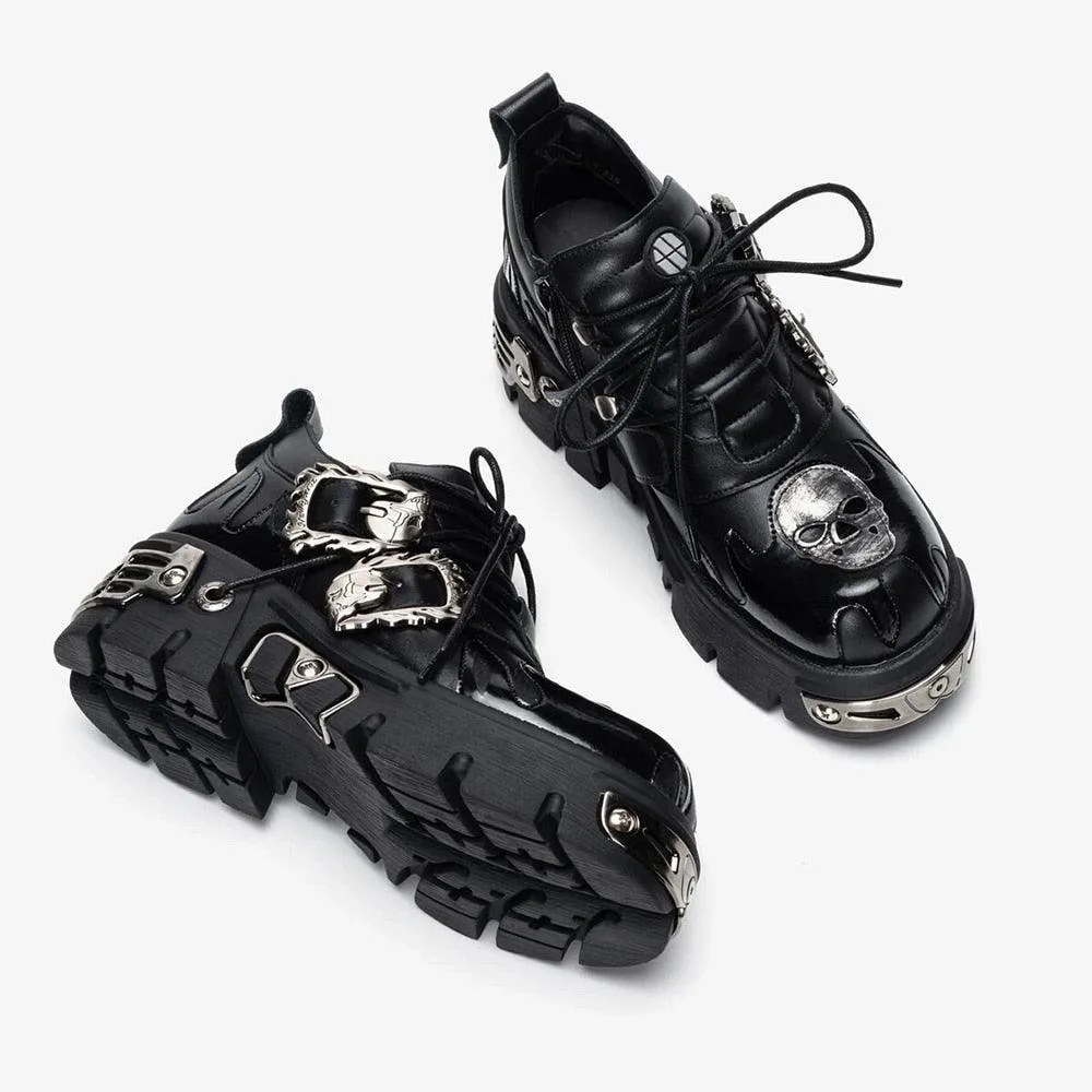 Shoes Lace-up Platform Shoes Metal Decor Gothic Ankle Boots