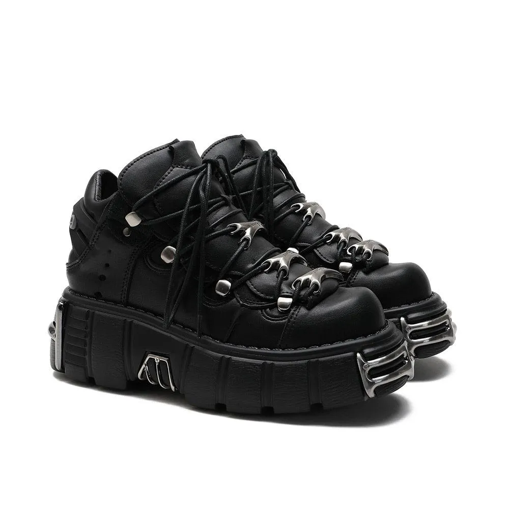 Shoes Lace-up Platform Shoes Metal Decor Gothic Ankle Boots