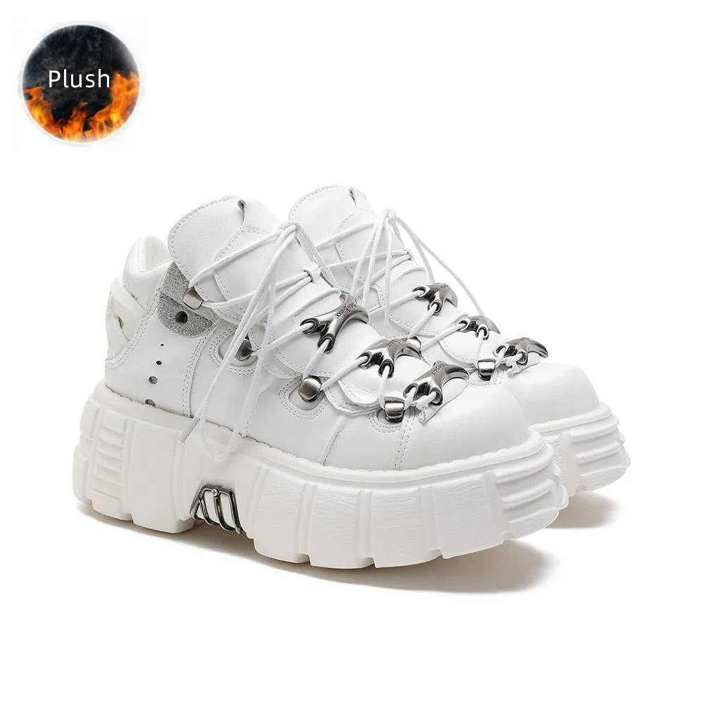 Shoes Lace-up Platform Shoes Metal Decor Gothic Ankle Boots
