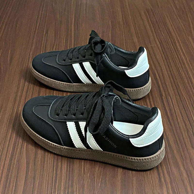 Side Striped Lace Up Round Toe Sneakers