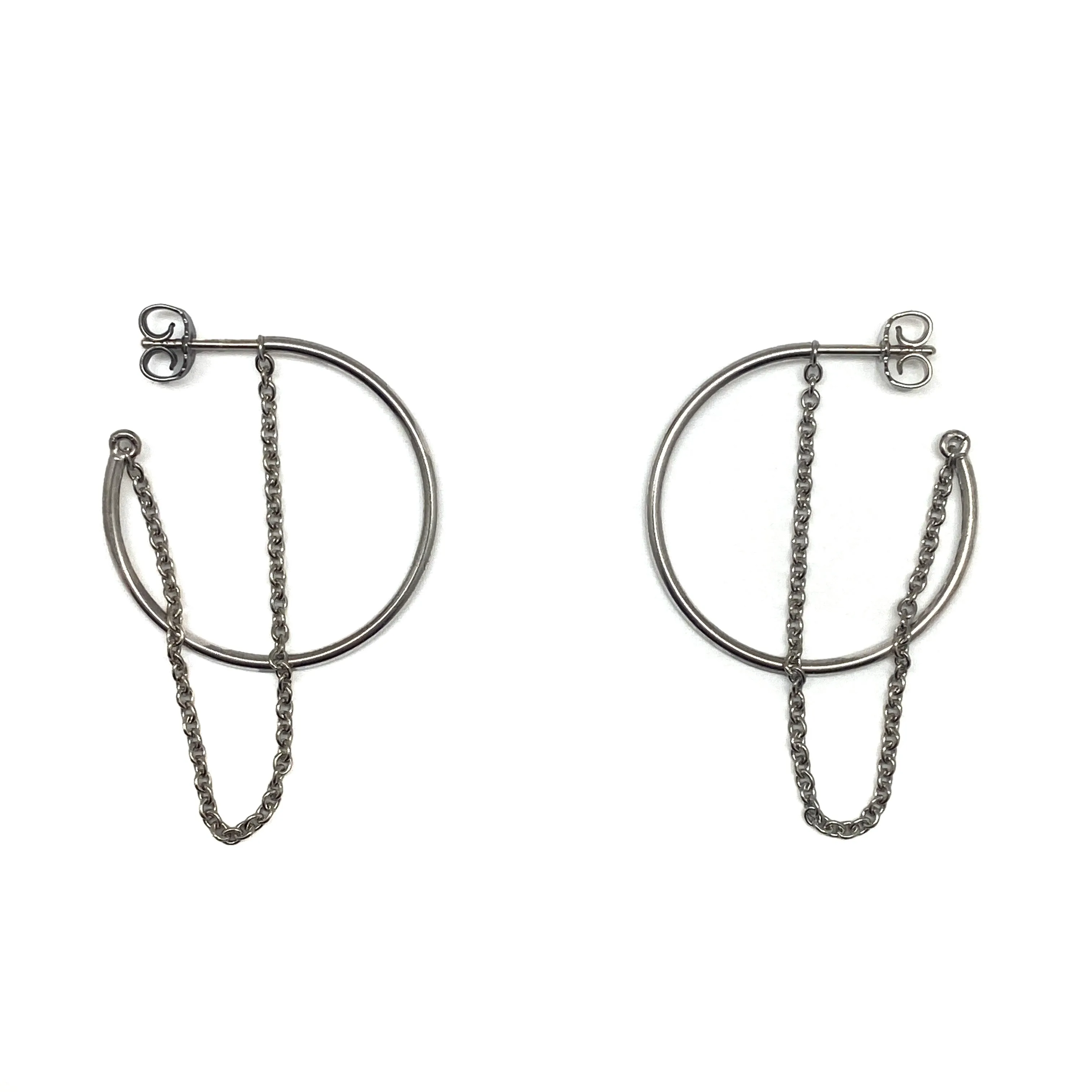 Silver Hoop and Chain Earrings - Small
