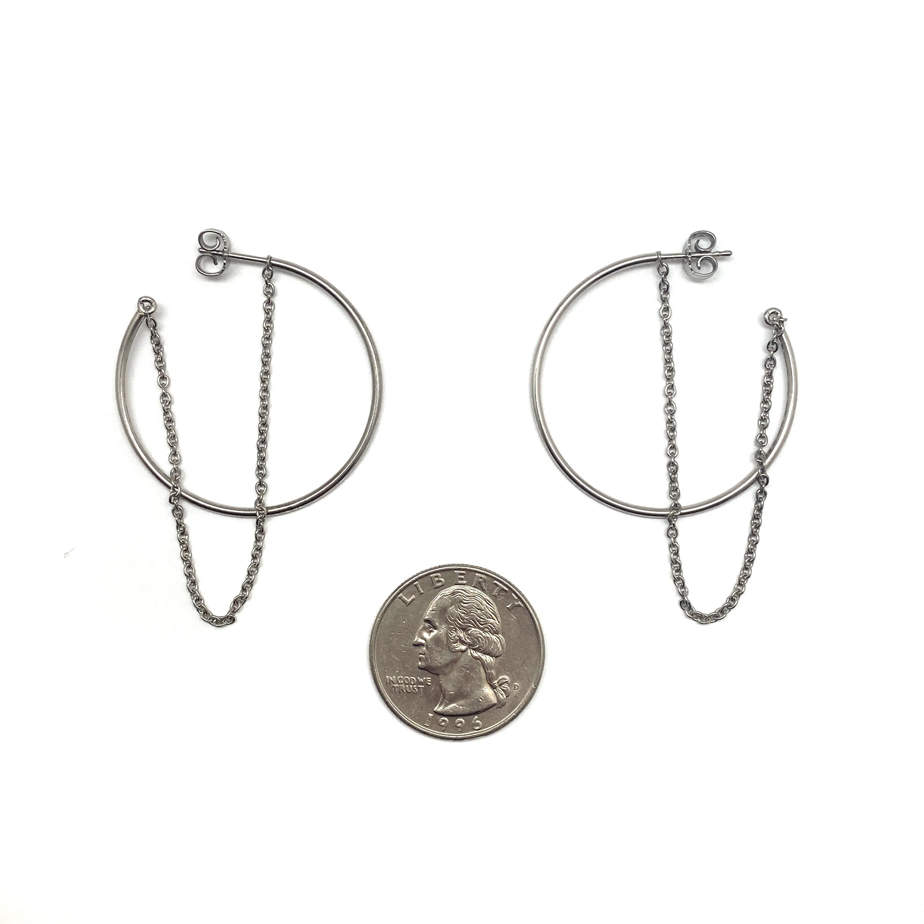 Silver Hoop and Chain Earrings - Small