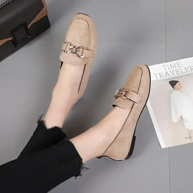 Spring Fashion Flat Shoes Women Quality Metal Slip on Loafer Shoes Ladies Flats Mocassins Big Size 35-41 Sapato Feminino 2024