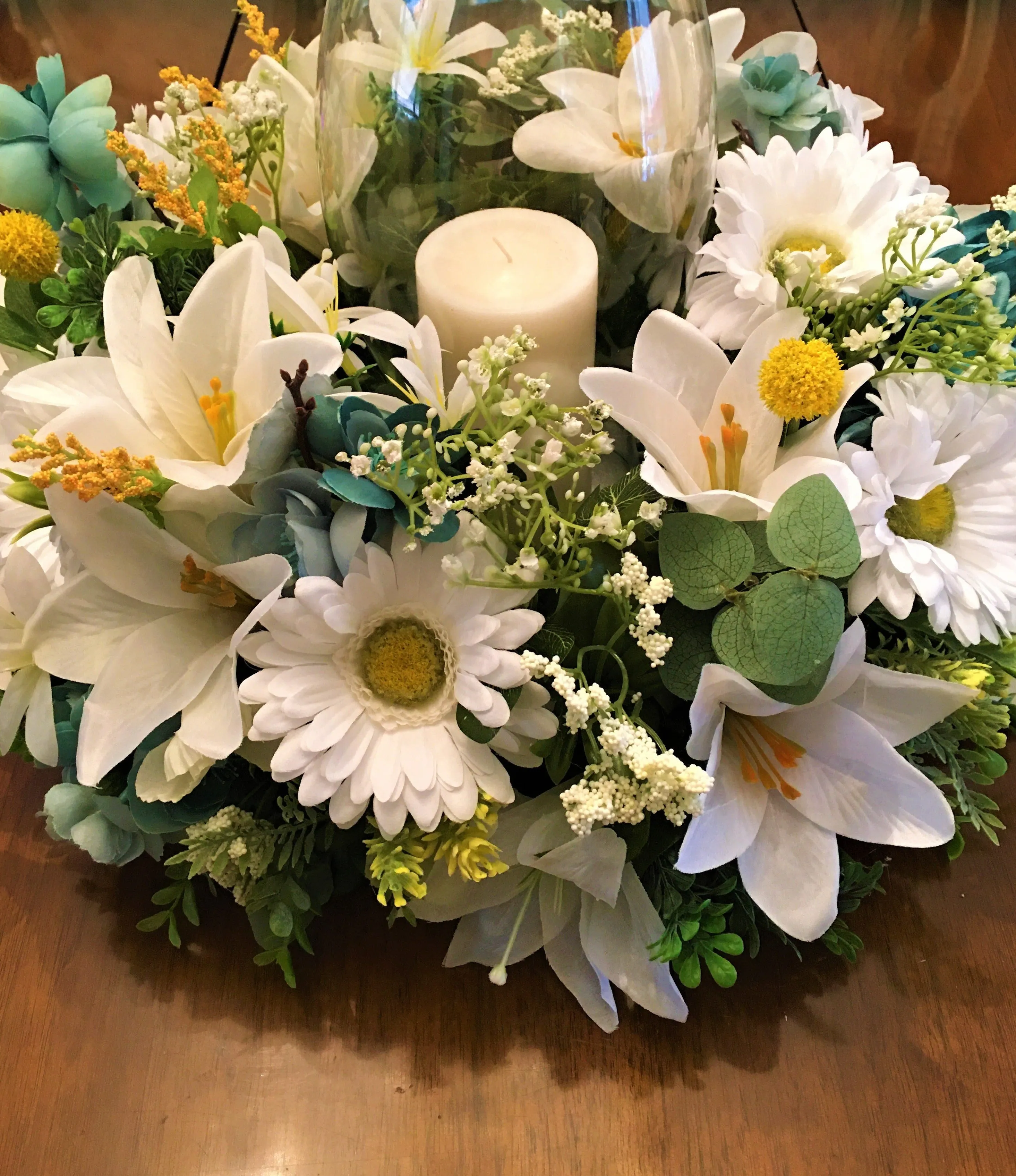 Spring Summer Everyday Flower Centerpiece, 18" Diameter X 9 " depth