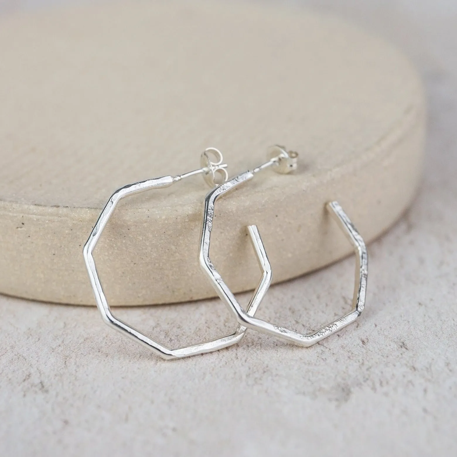 Sterling Silver Everyday Large Octagon Hoops