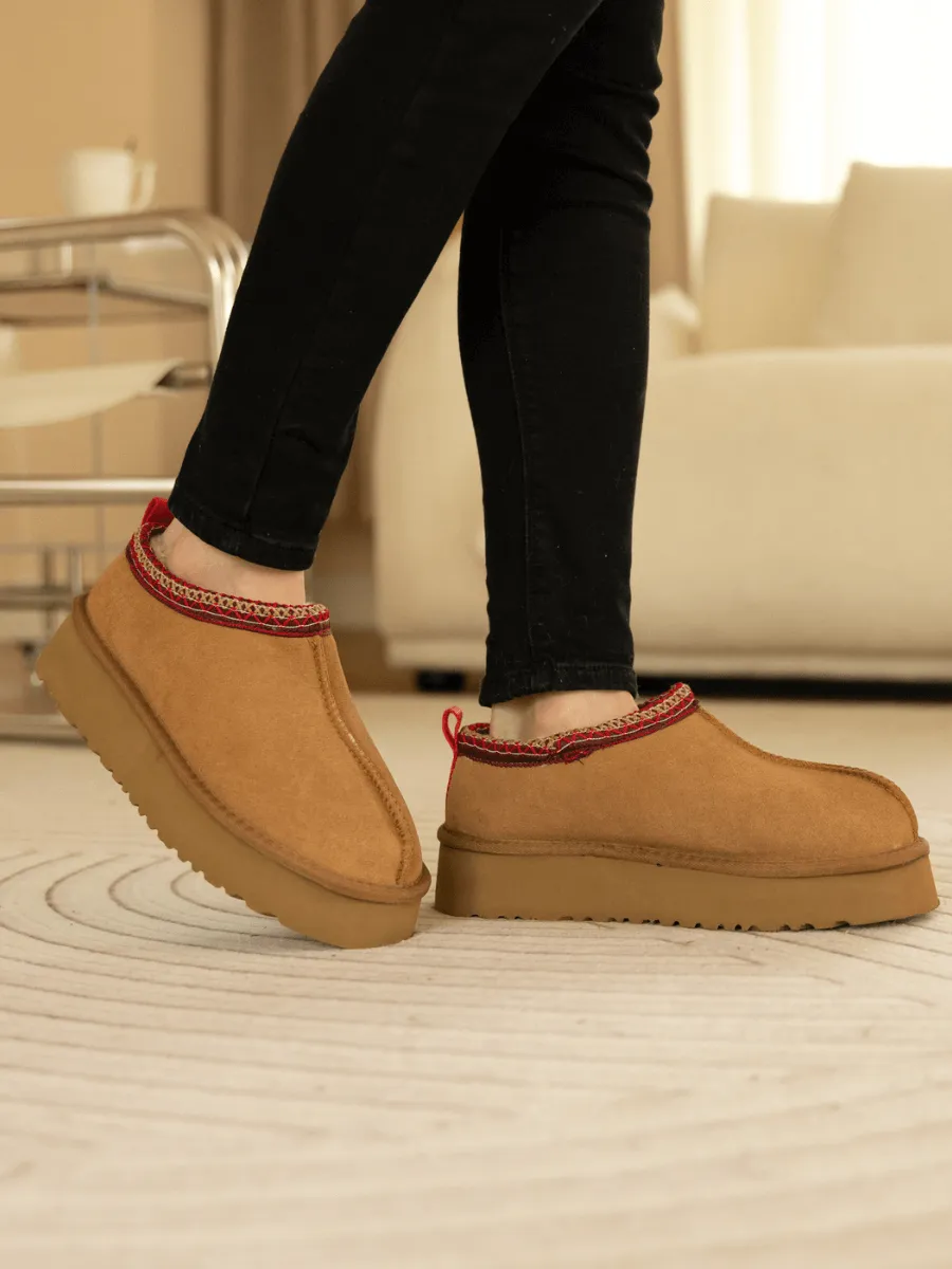 Tazzy Mini Platform Low Ankle Slippers - Chestnut