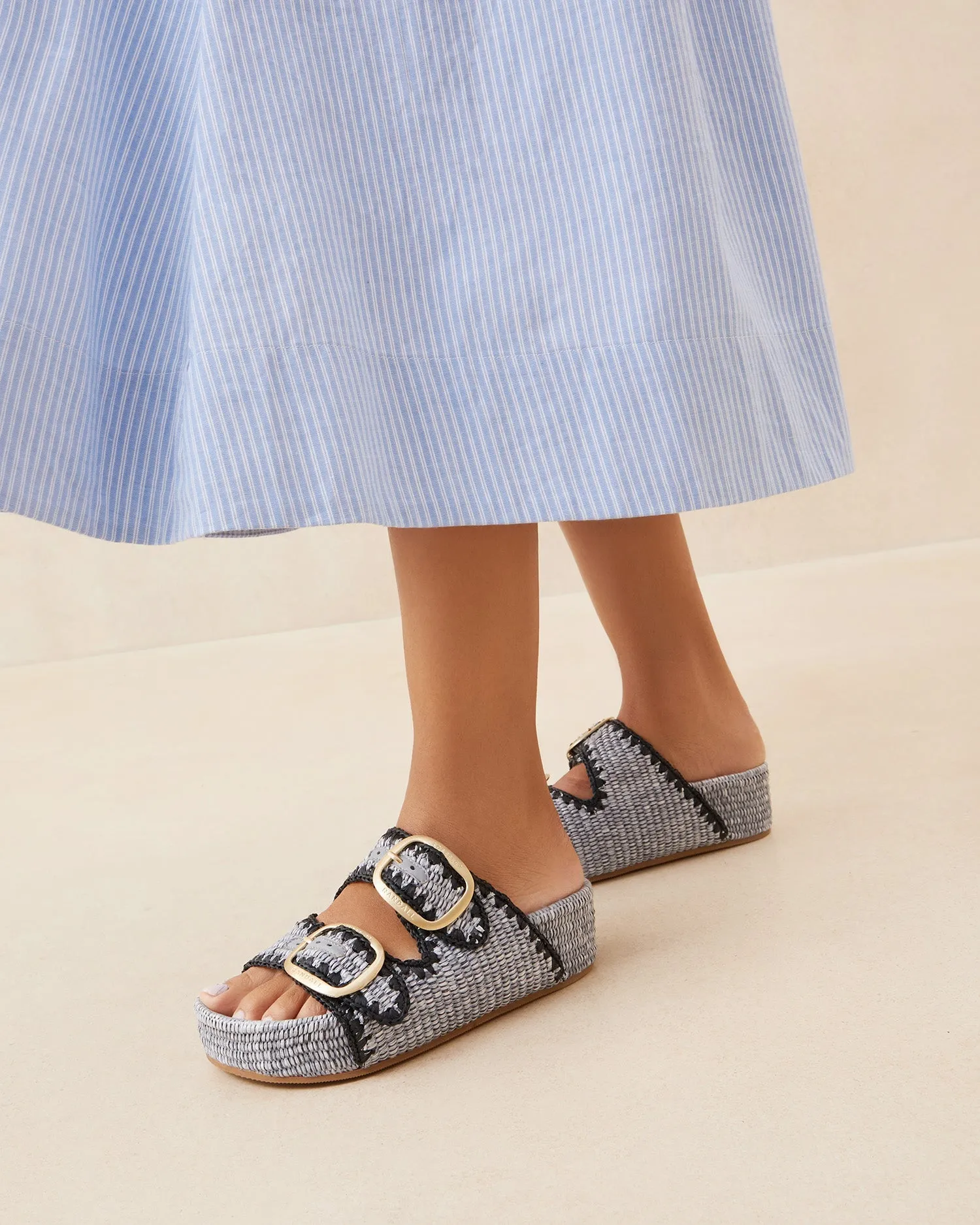 Theo Footbed Sandal in Light Blue