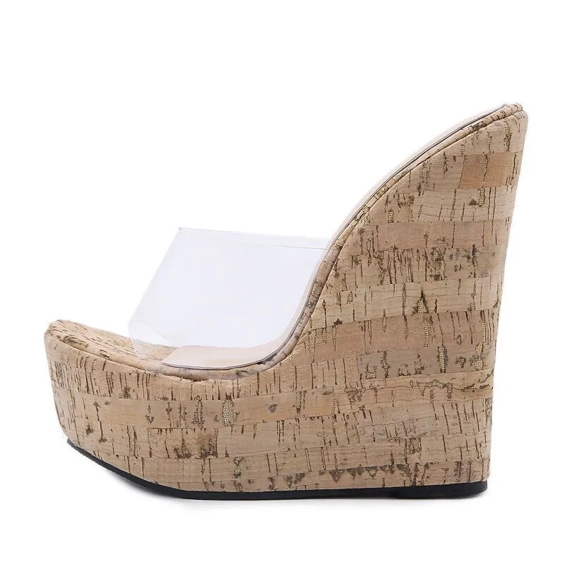 Transparent Platform Wedge Slippers