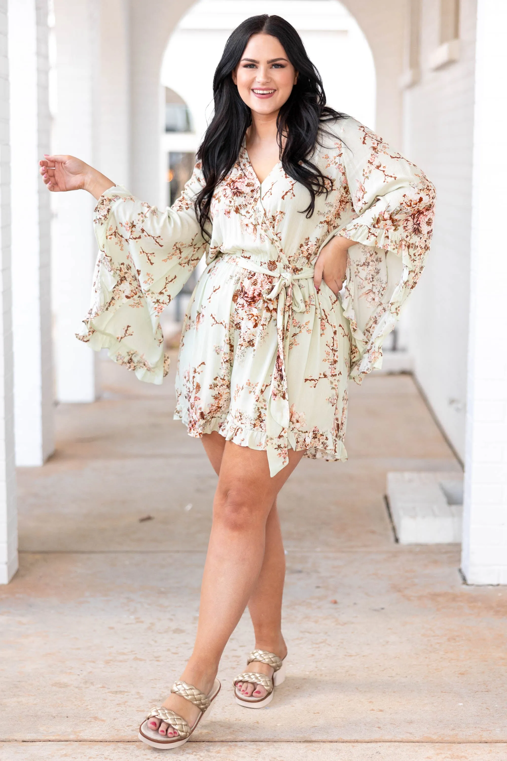 Twisted Memories Romper, Light Green
