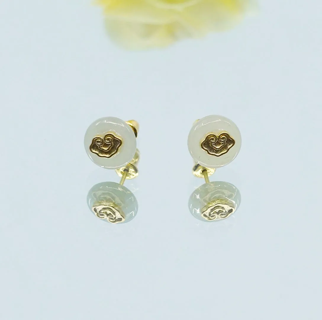 Vermeil Auspicious Clouds Nephrite Jade Stud Earrings