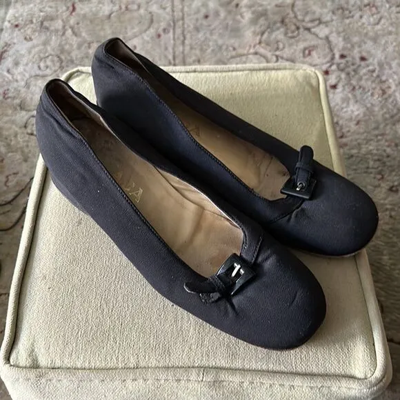 Vintage Prada black fabric flats.