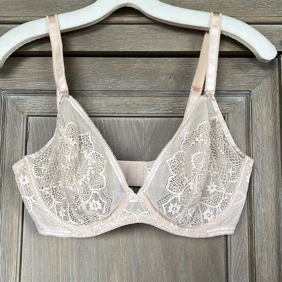 Wacoal Take The Plunge Underwire Bra Beige Lace 34 DD NWOT