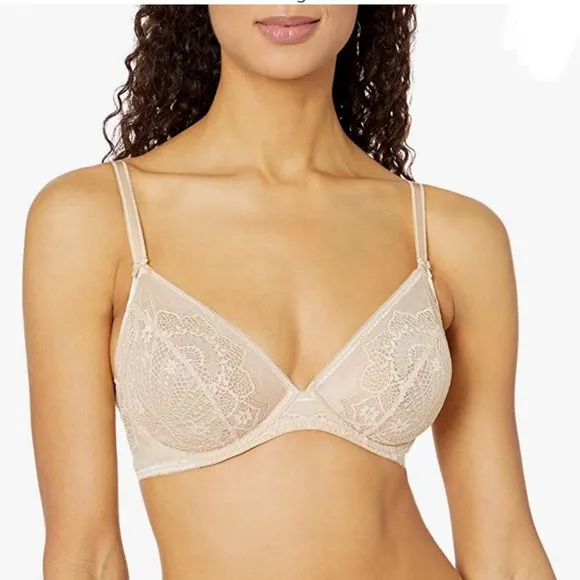 Wacoal Take The Plunge Underwire Bra Beige Lace 34 DD NWOT