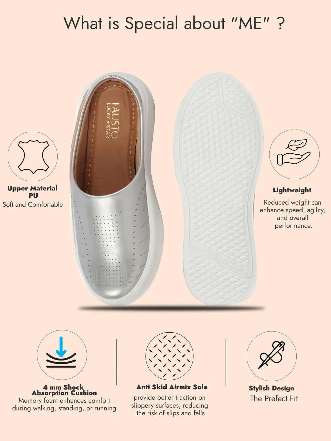 Women Silver Perforated Laser Cut Classic Back Open Slip On Mules Shoes|Work|Casual|Loafer Shoes|Comfort