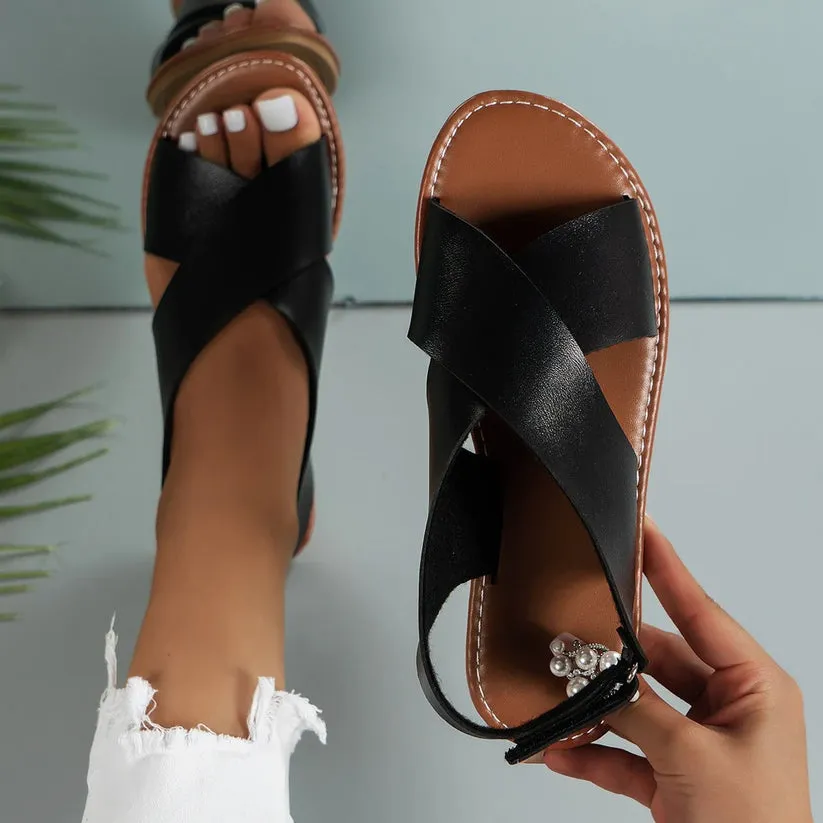Women's Leather Buckle Sandals - Capri Style