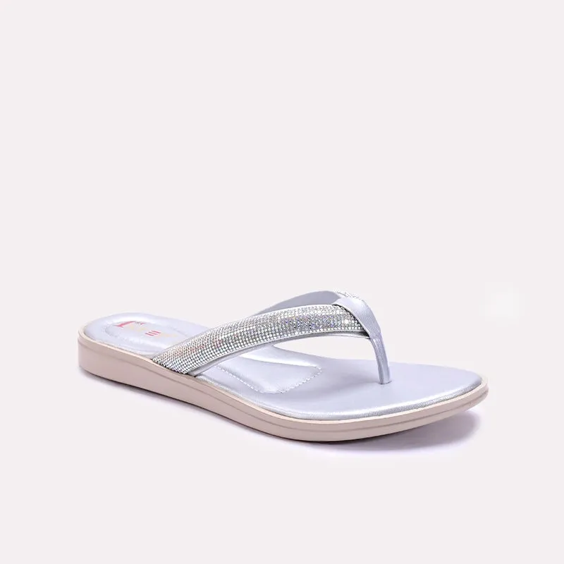 Womens Silver Comfy Casual Flip Flop Slippers 0411578