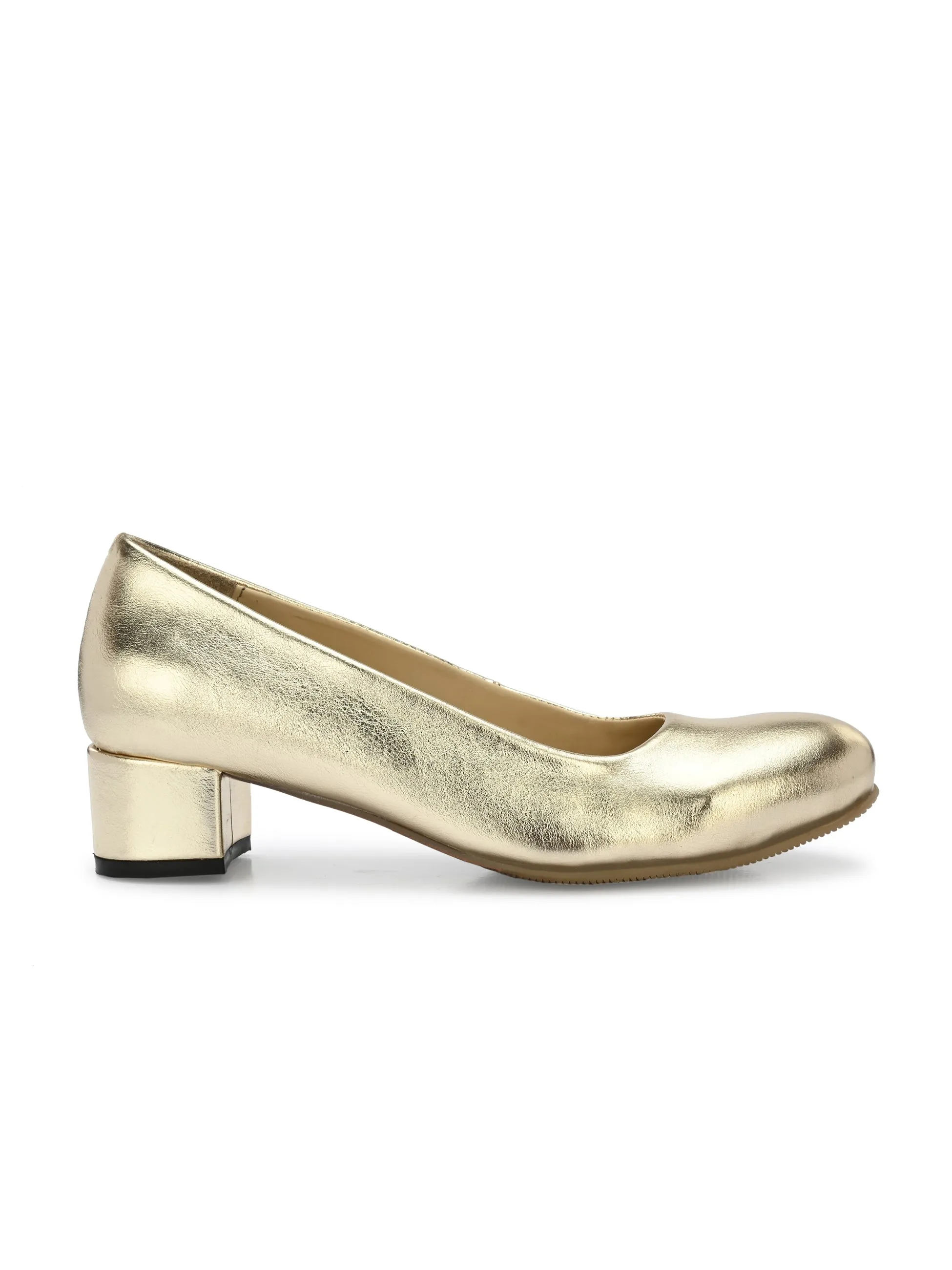 Women's  Vegan Leather Gold Slip  Belly With Heels