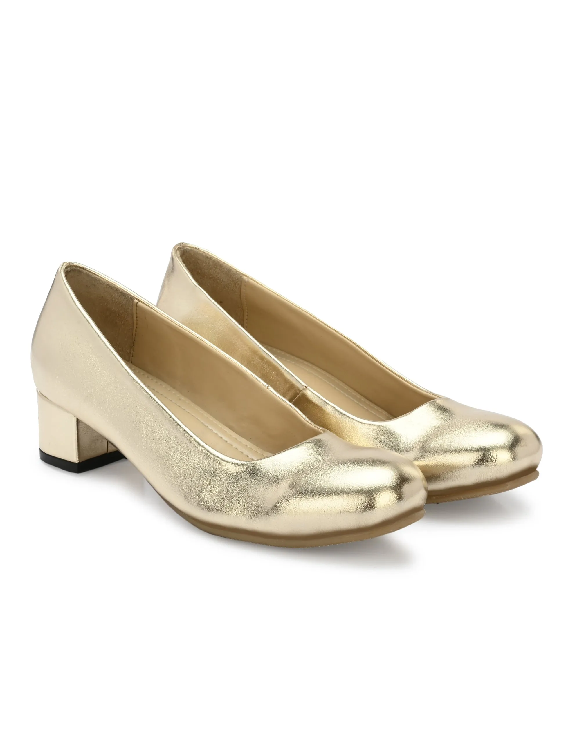 Women's  Vegan Leather Gold Slip  Belly With Heels