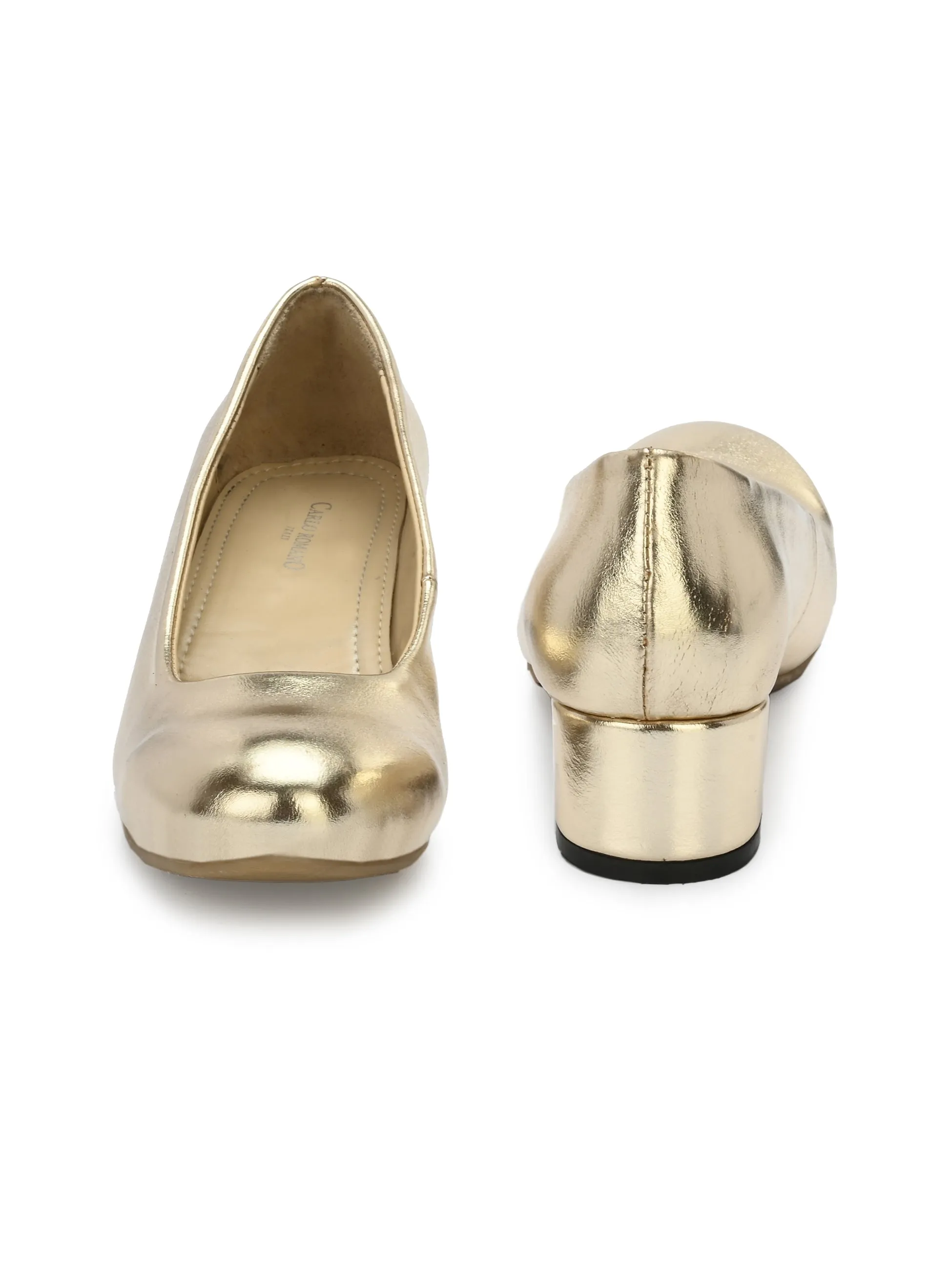 Women's  Vegan Leather Gold Slip  Belly With Heels