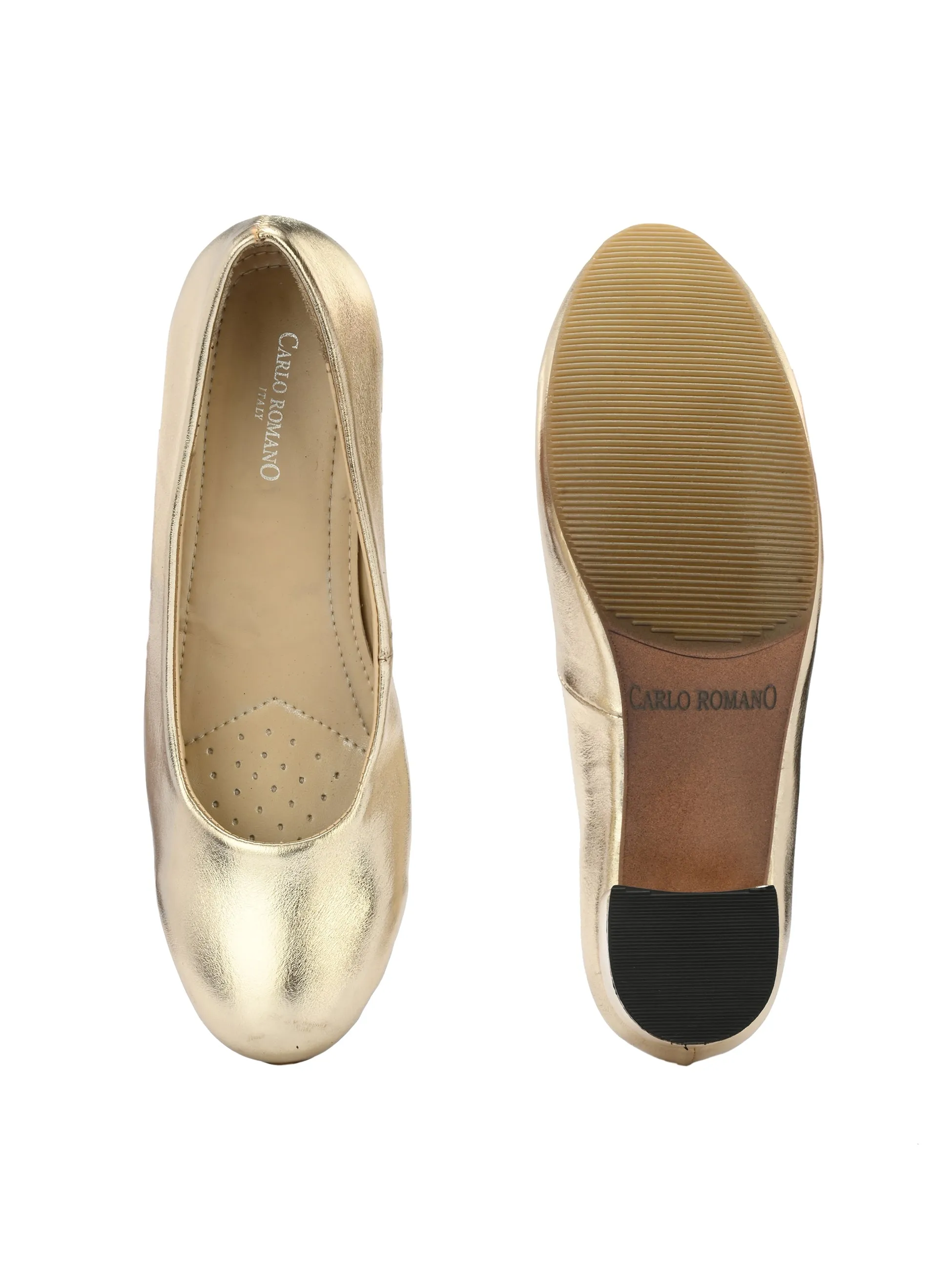 Women's  Vegan Leather Gold Slip  Belly With Heels