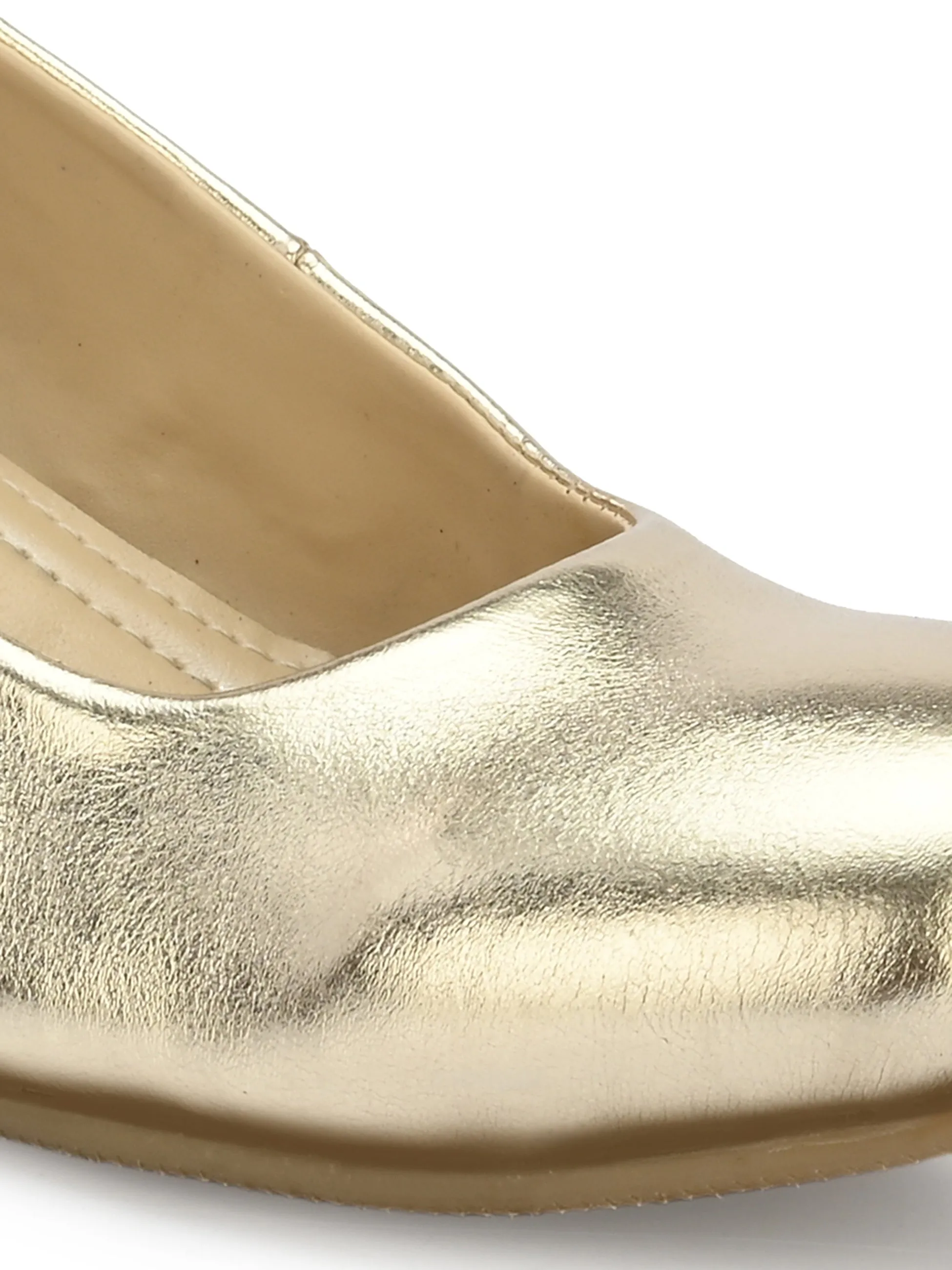 Women's  Vegan Leather Gold Slip  Belly With Heels