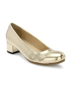 Women's  Vegan Leather Gold Slip  Belly With Heels