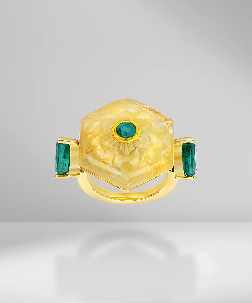 Yellow Sapphire and Emerald Ring