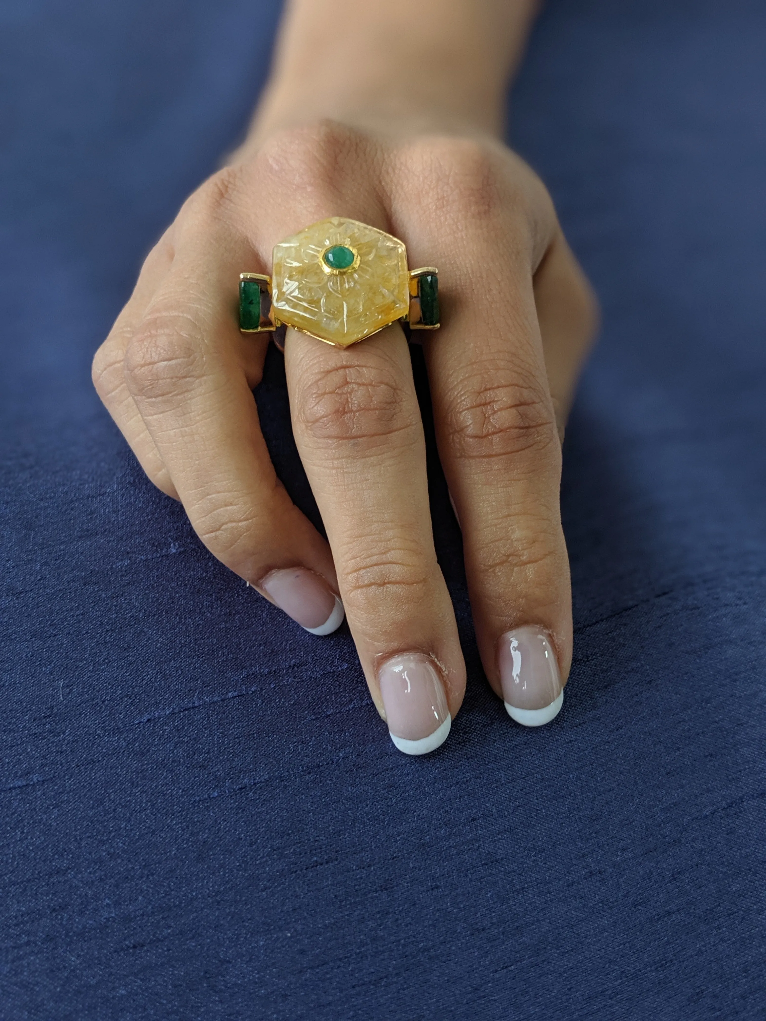 Yellow Sapphire and Emerald Ring