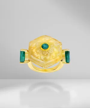 Yellow Sapphire and Emerald Ring